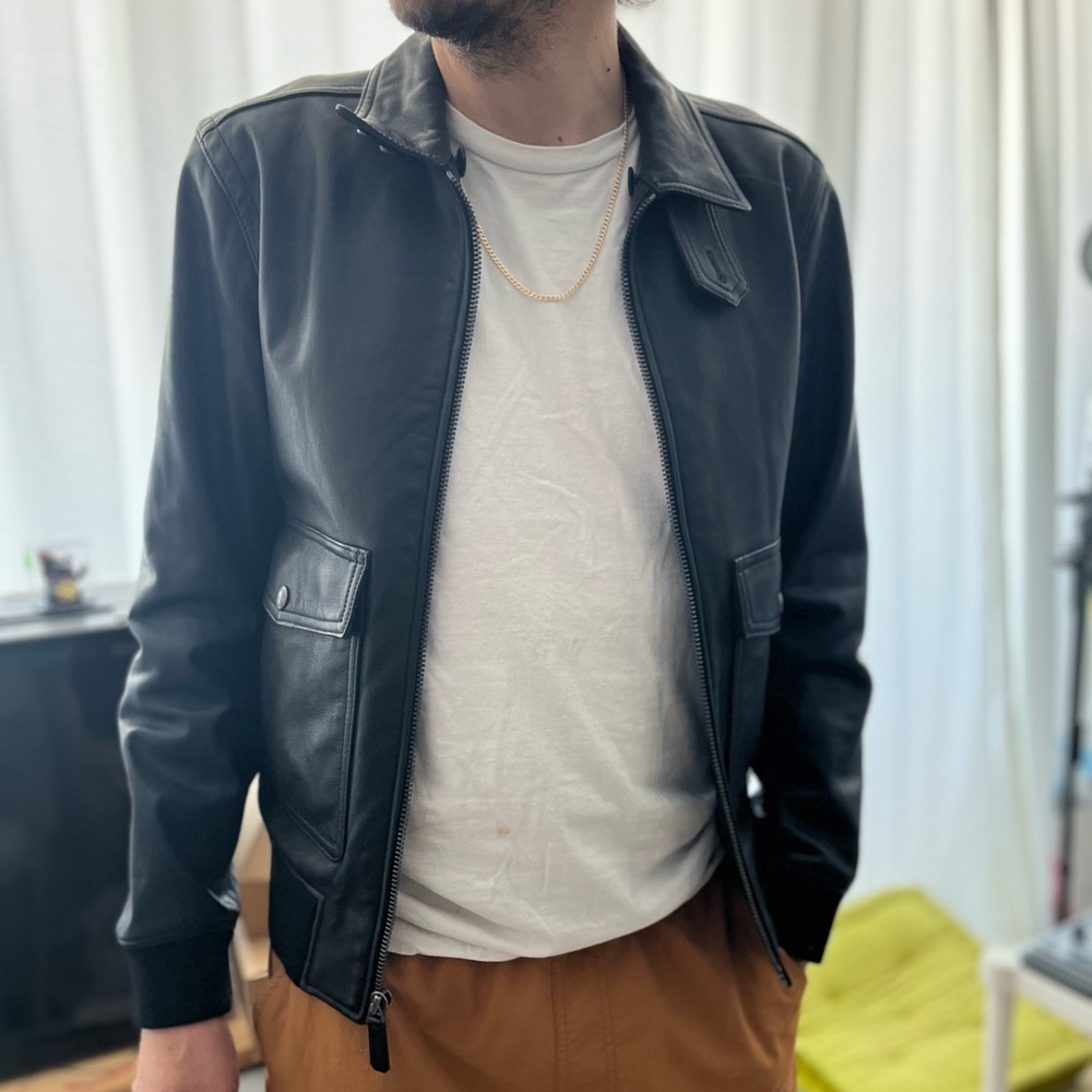 COACH Men’s Goat Leather Moto Jacket - Picture 3 of 16